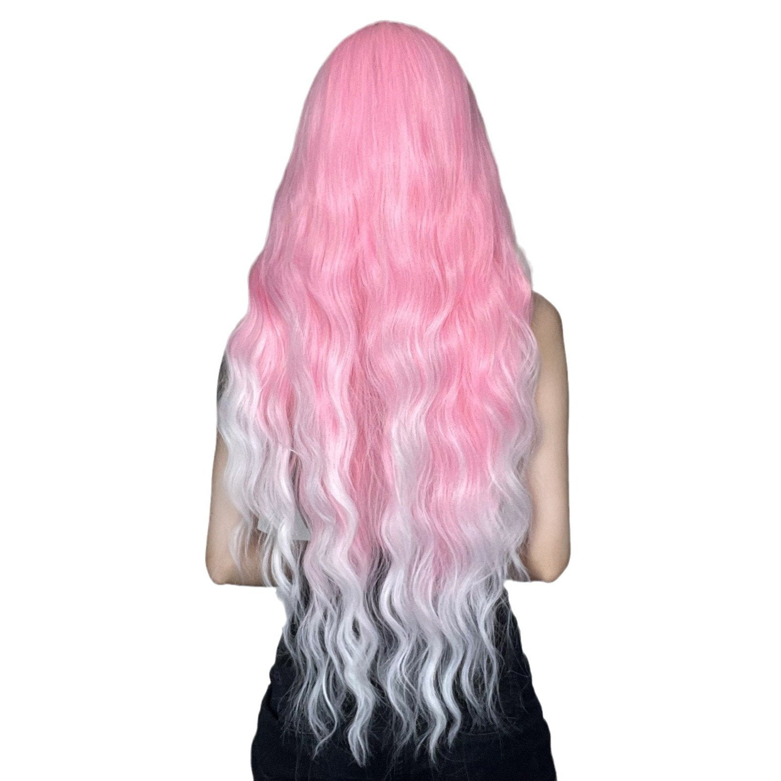 Gradient Pink Medium Water Ripple Long Curly Hair - siarwg
