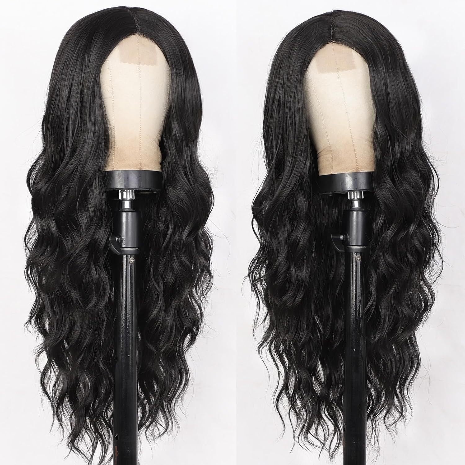 26-inch Lace Black Curly Hair Headgear for Women - Medium Long - siarwg