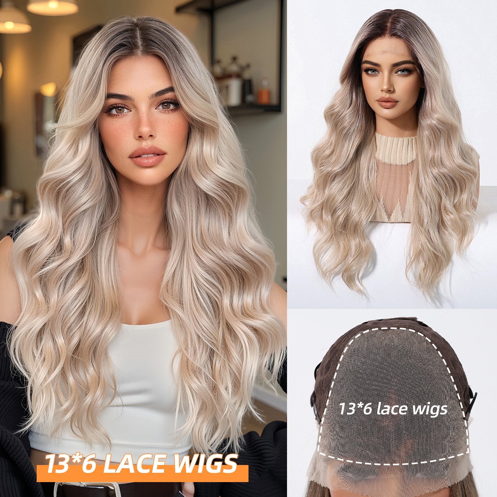 Free Parting Lace Wig - 13*6 Large AreaGradual White Gold - siarwg