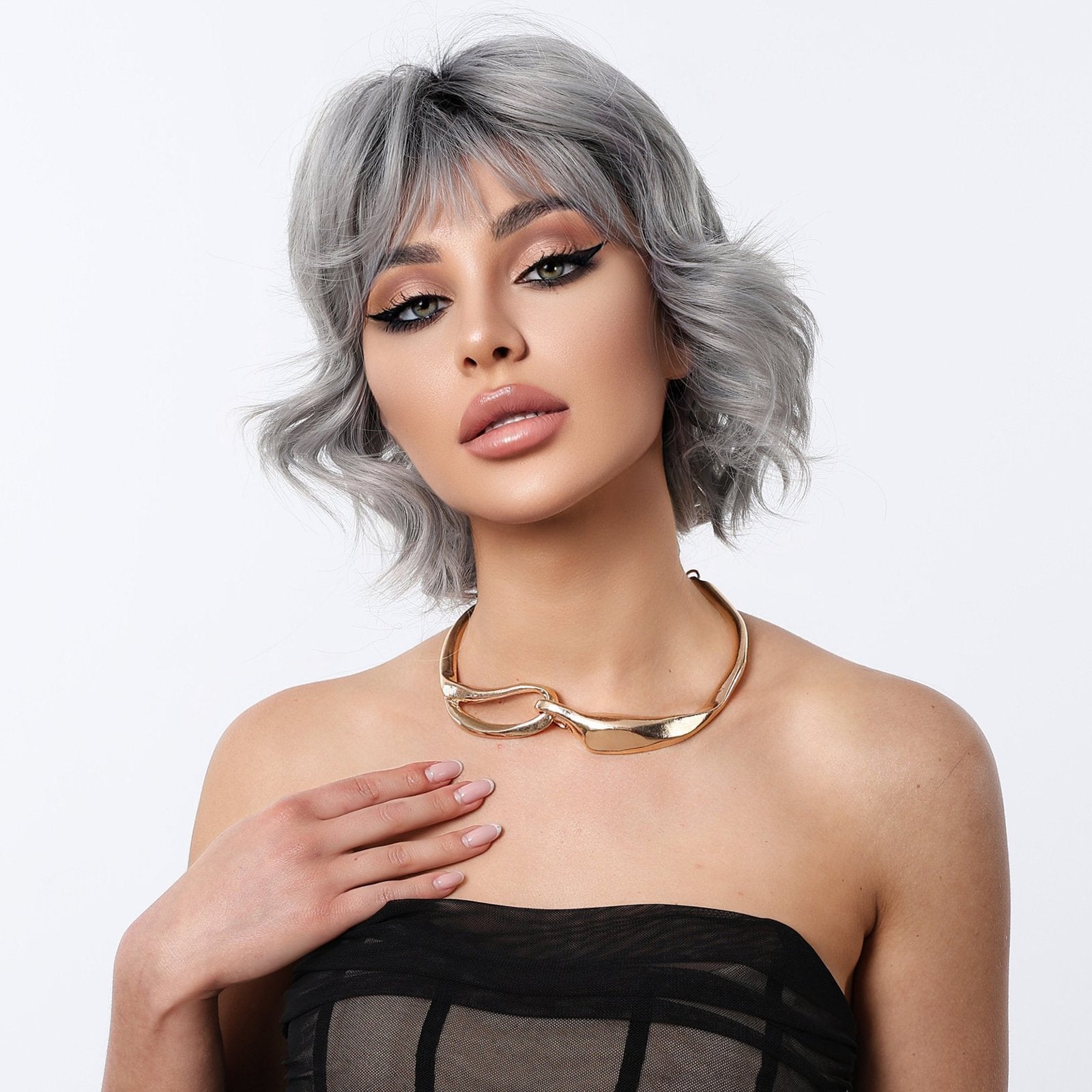 Short Gray Gradient Curly Wig - siarwg