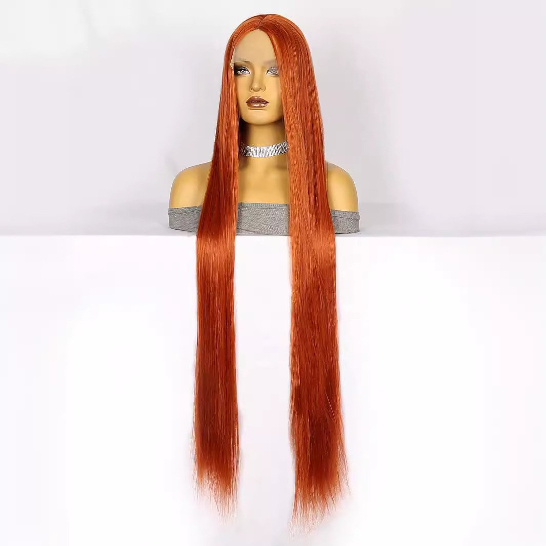 40-Inch Vibrant Orange Straight Hair with Front Lace - siarwg