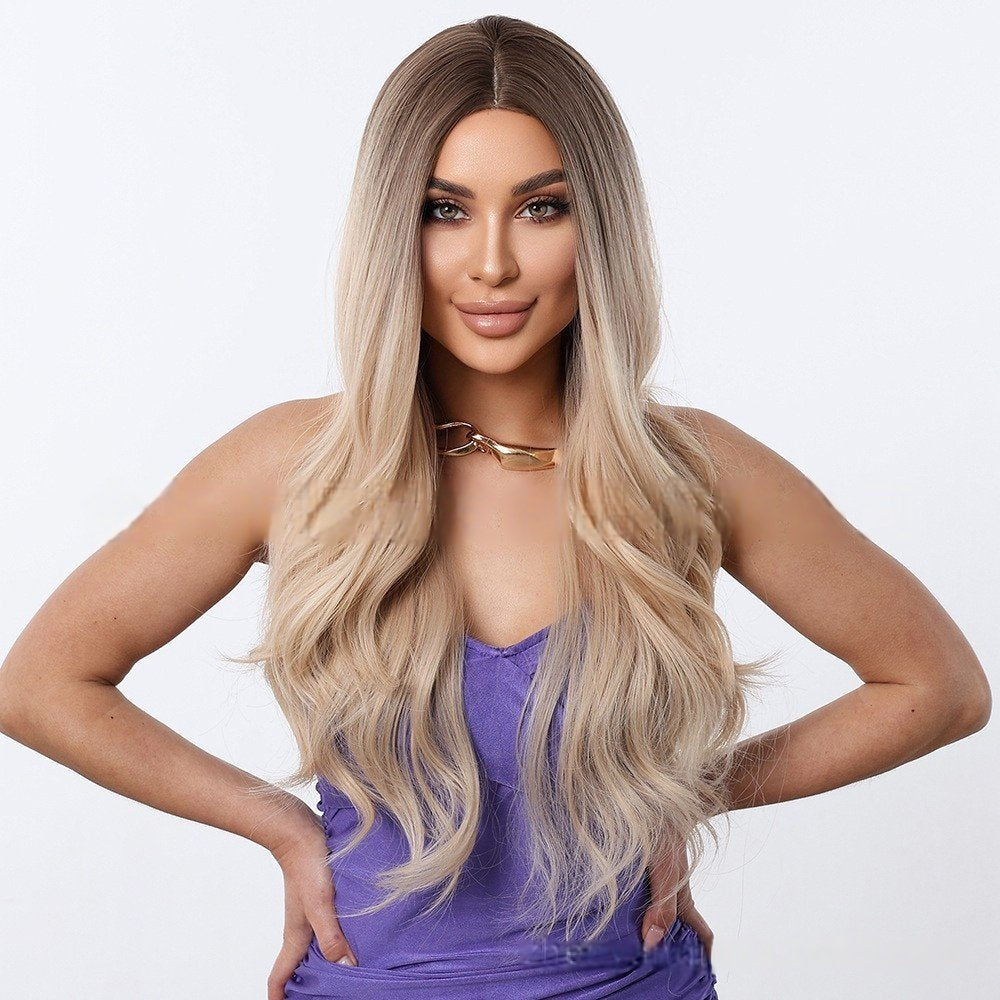 Full Head Gradual Color Long Curly Blonde Wig – Big Wave - siarwg