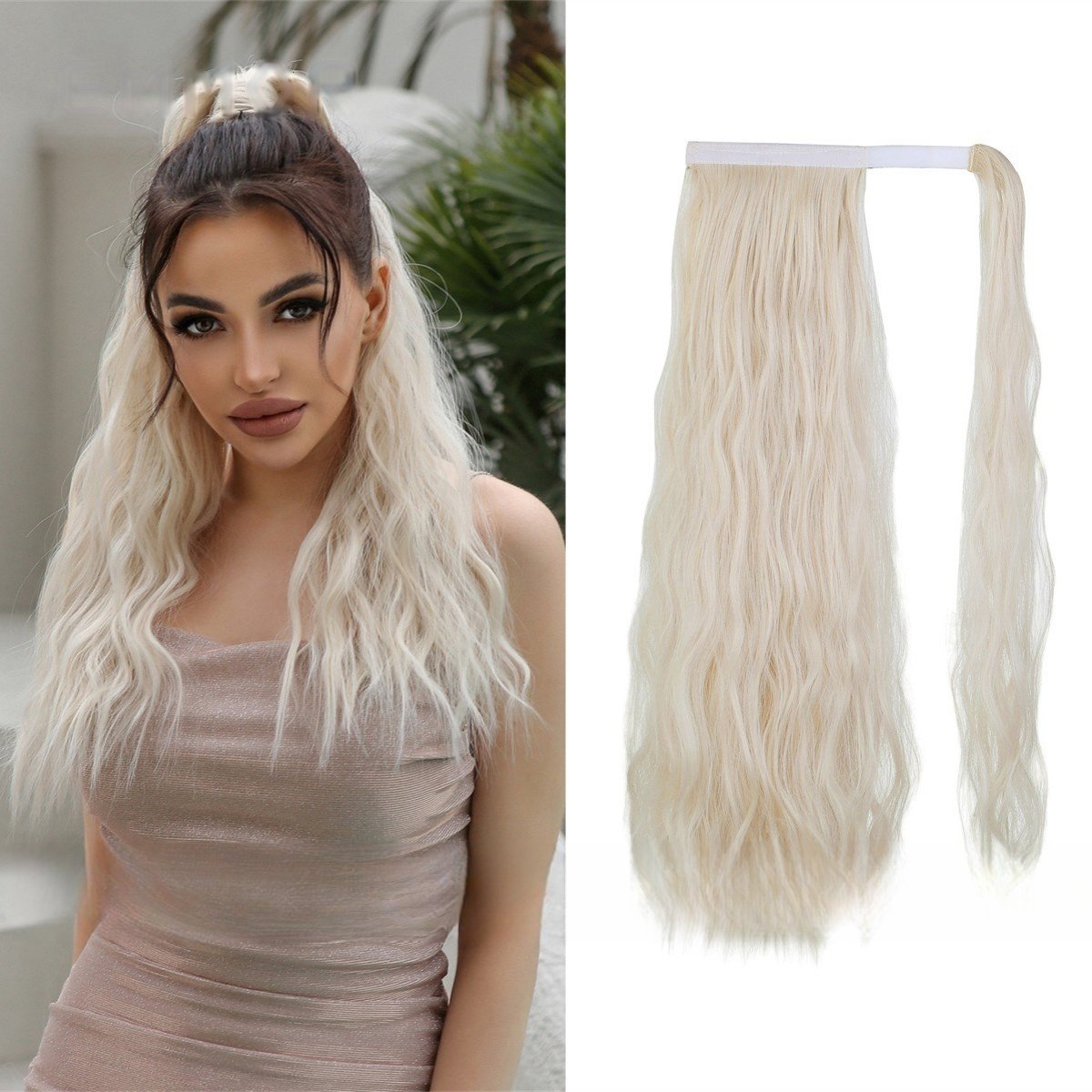 Adjustable Lace-Up High Ponytail with Water Ripple Curls & Voluminous Fluff - siarwg