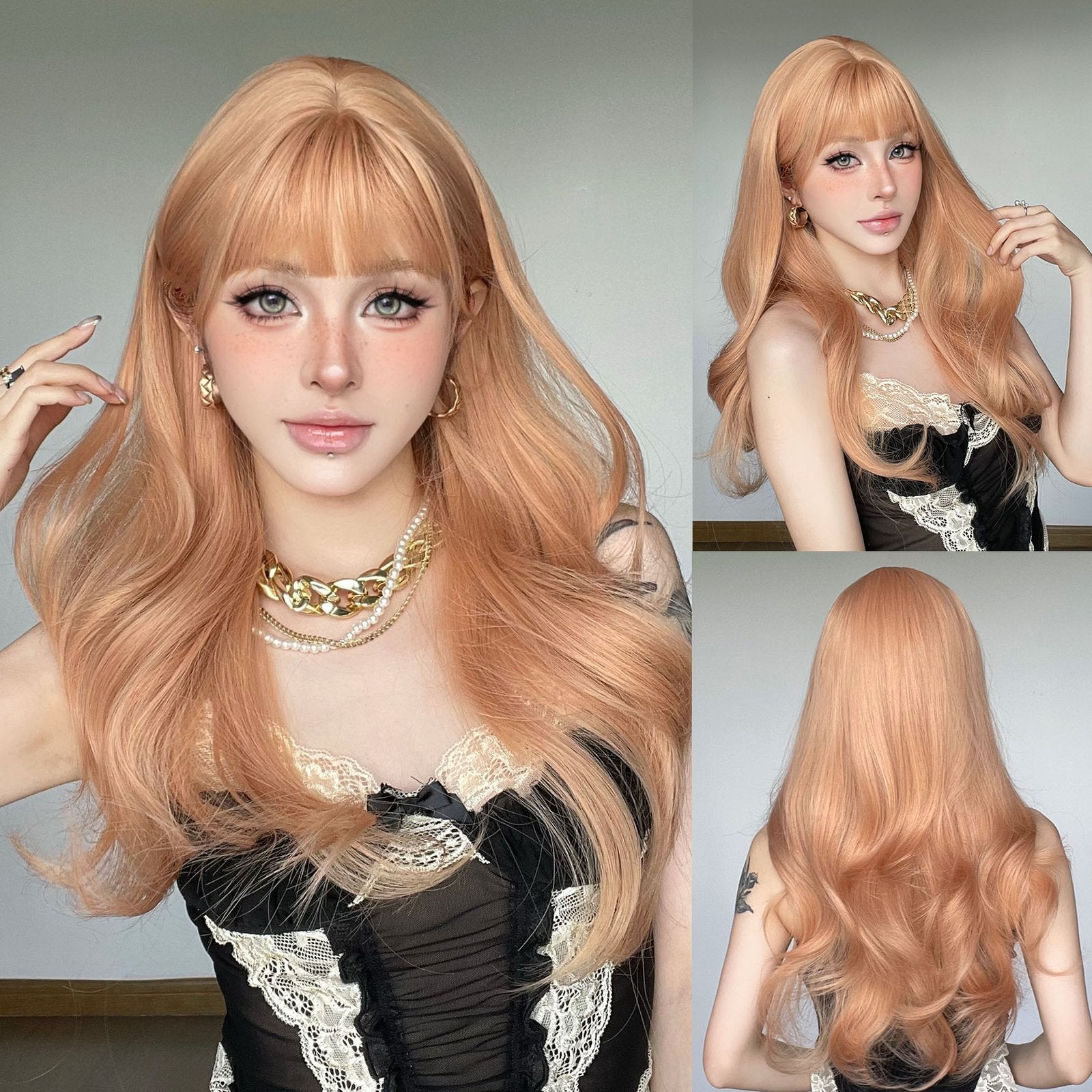 Orange Big Wave Long Curly Wig with Air Bangs - siarwg