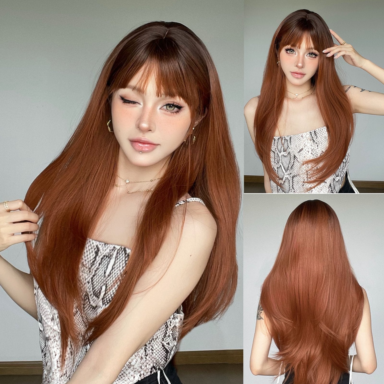 Full Head Set with Bangs - Micro Curls, Micro Hair Dyed Crown - siarwg