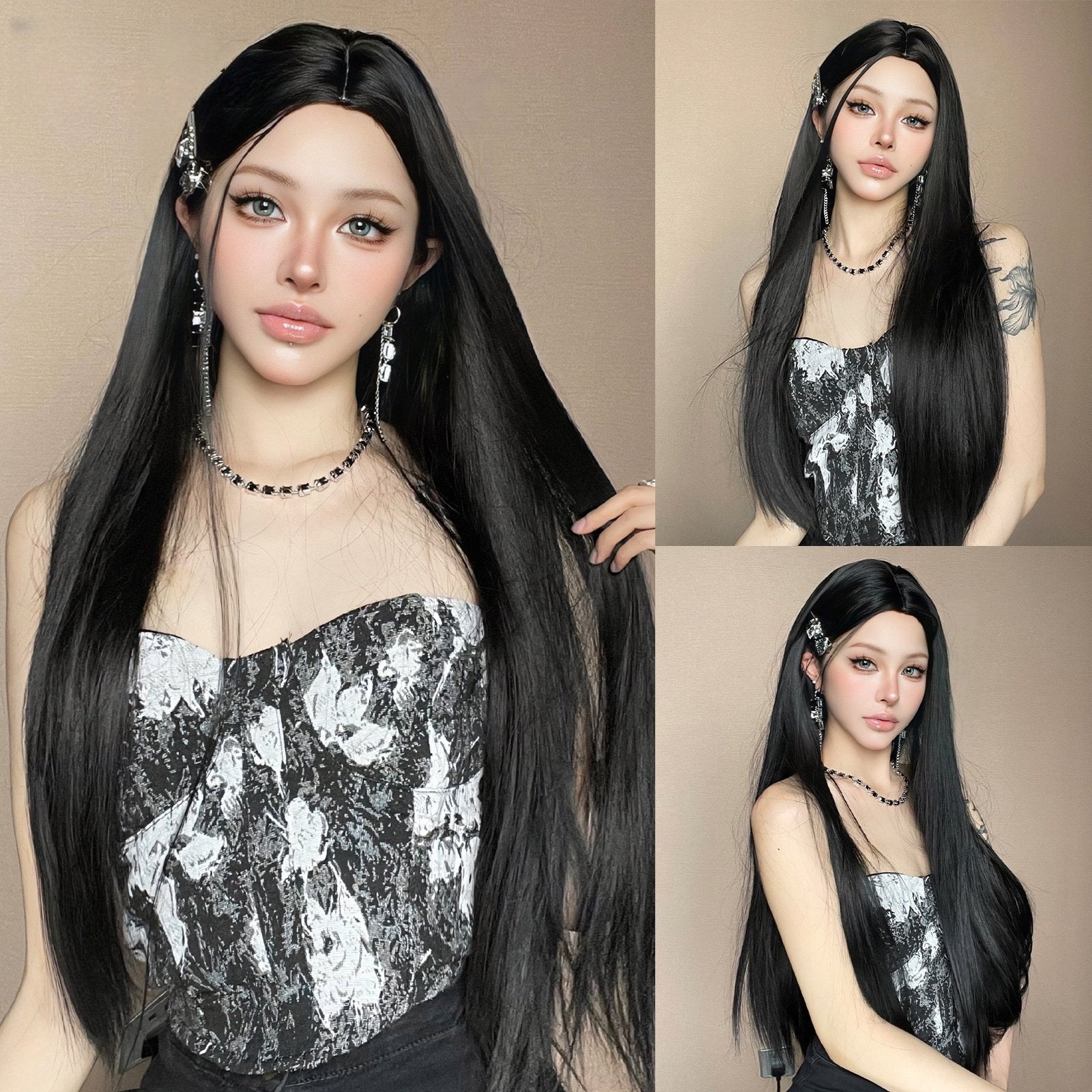 Full-Head Wig – Matte Black Long Straight Hair - siarwg
