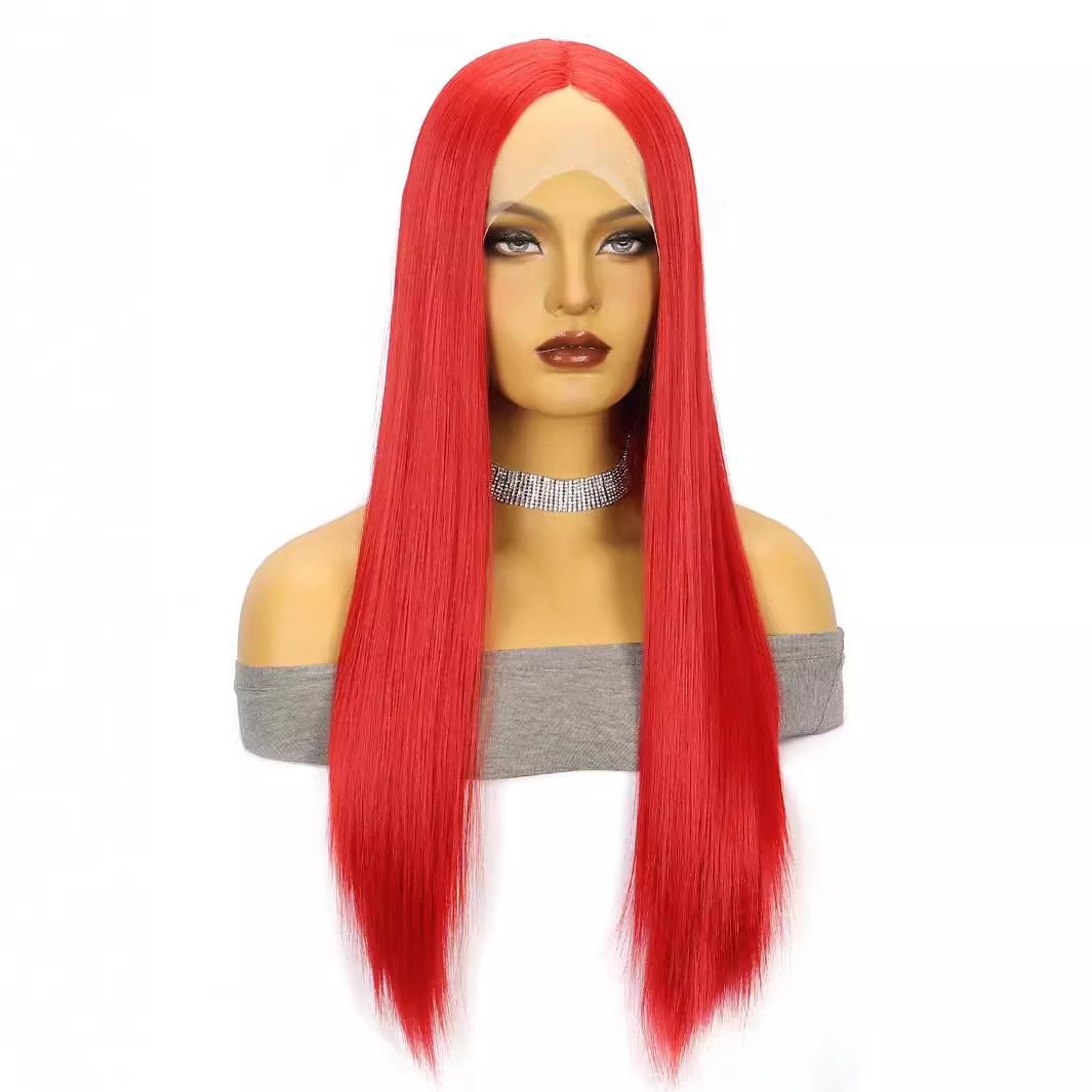 26-inch Lace Front Wig – Medium-Long Straight Red Hair - siarwg
