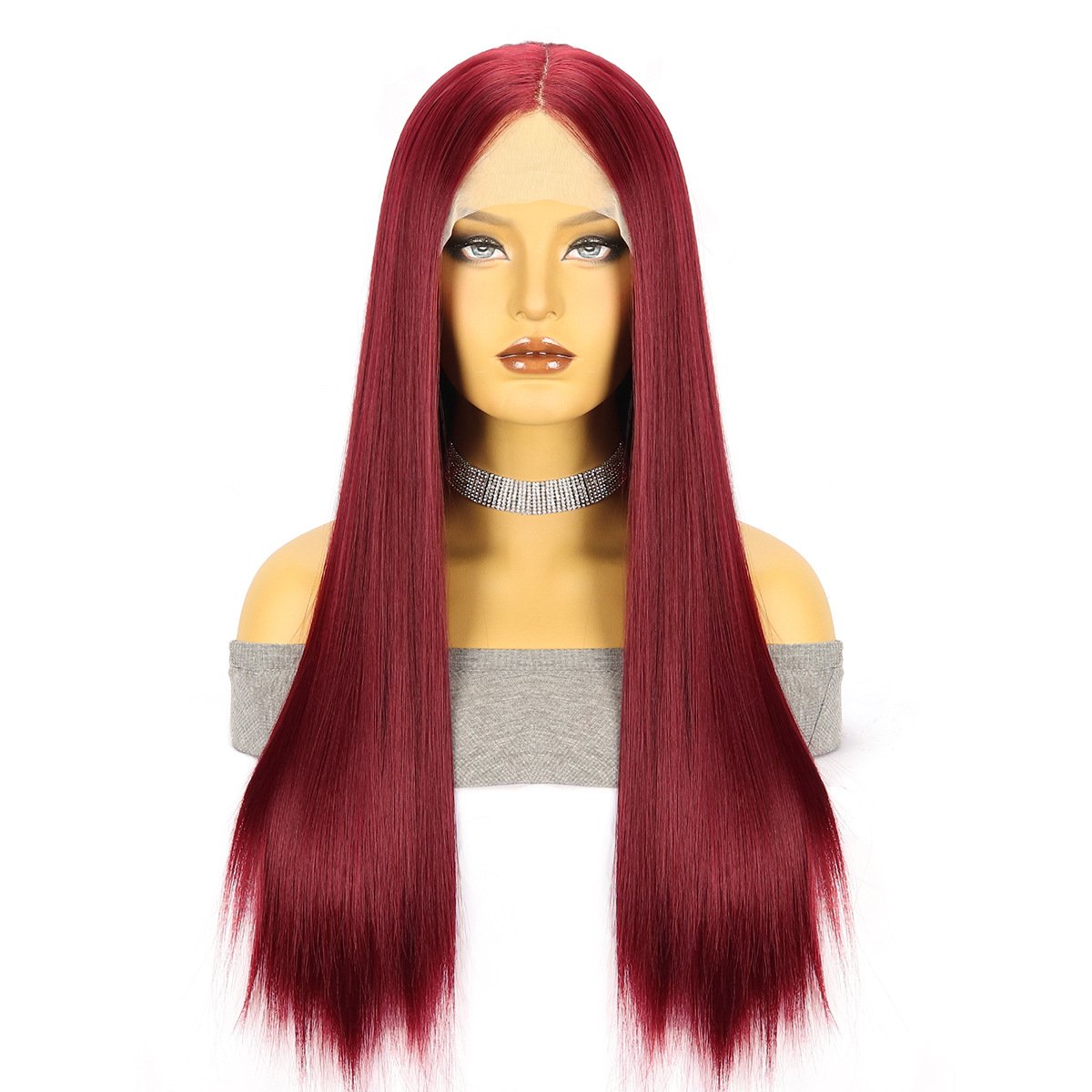 26-inch Lace Front Wig – Medium-Long Straight Red Hair - siarwg