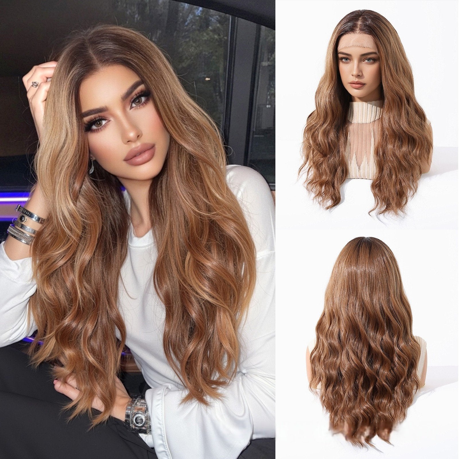 Lace Wig 13*6 Gradual Brown High Temperature Silk Head Cover - siarwg
