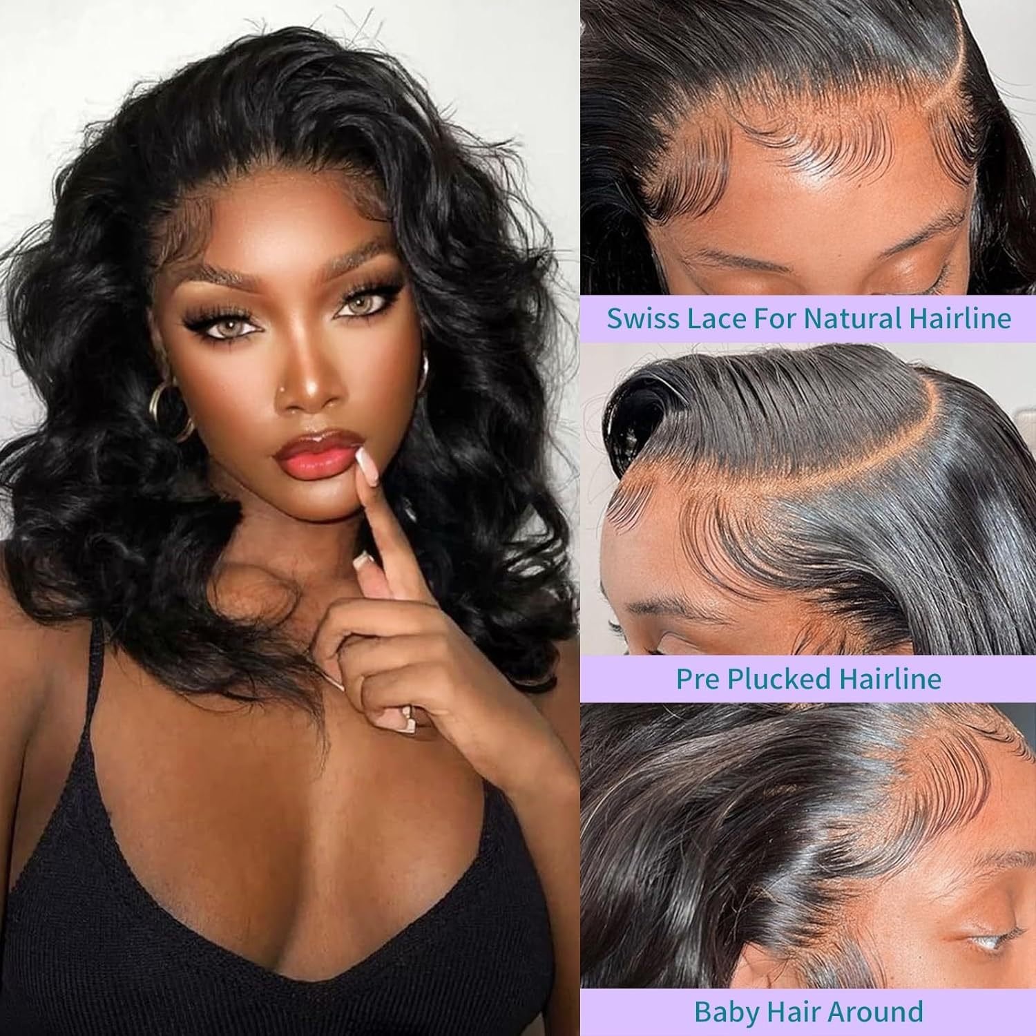 13*4 Lace Front Black Large Wave Wig - siarwg