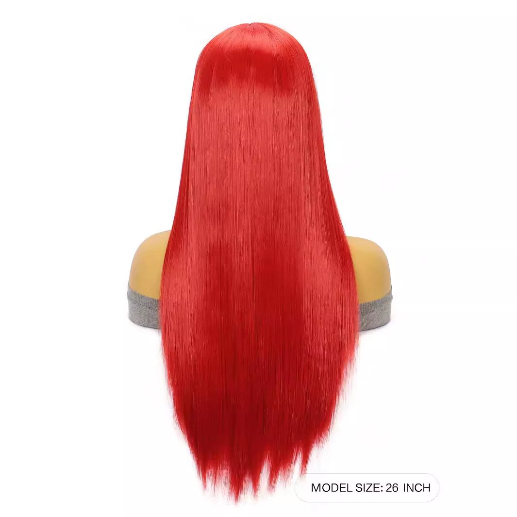 26-inch Lace Front Wig – Medium-Long Straight Red Hair - siarwg