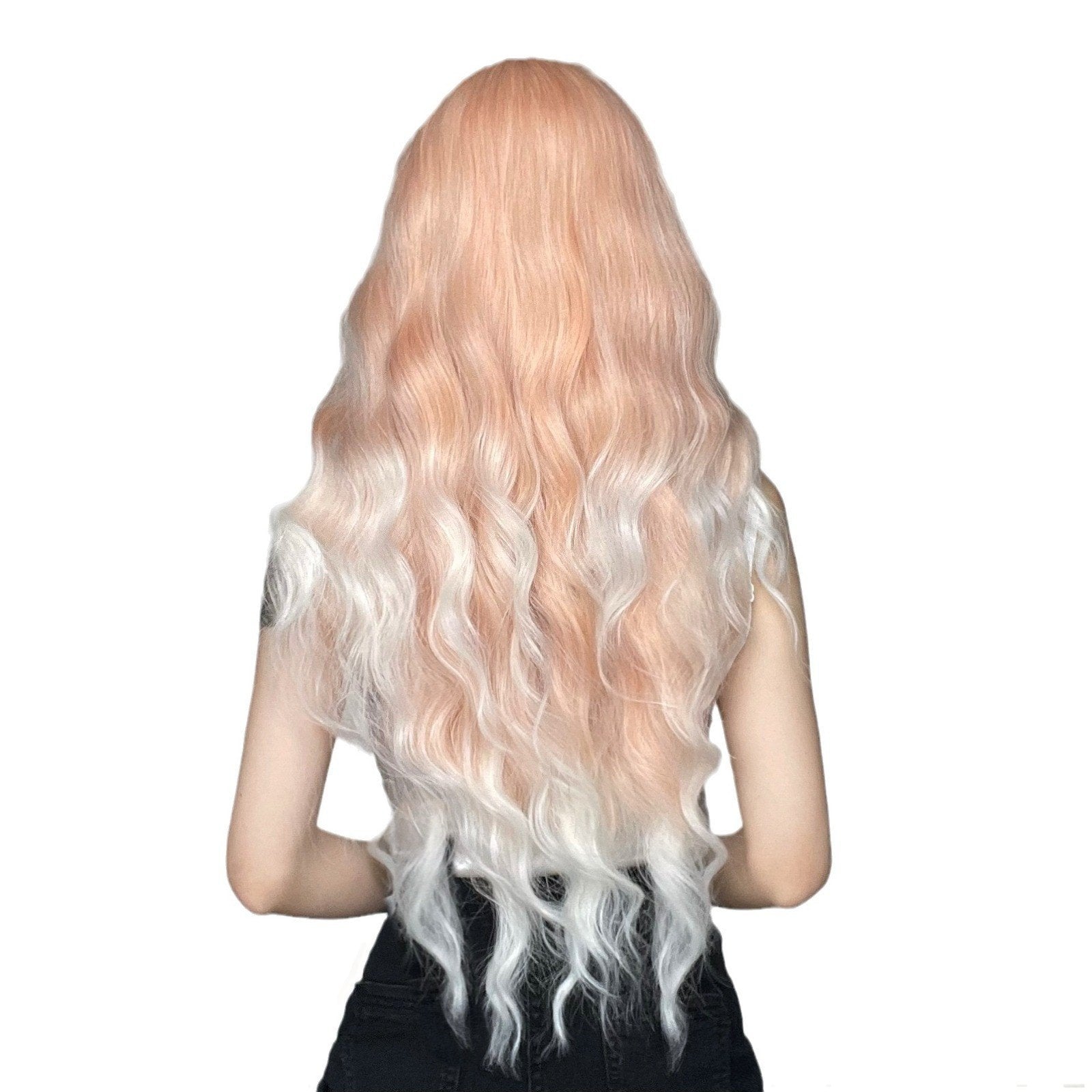 Lotus Pink Gradual Long Curly Hair with Red Air Bangs - siarwg