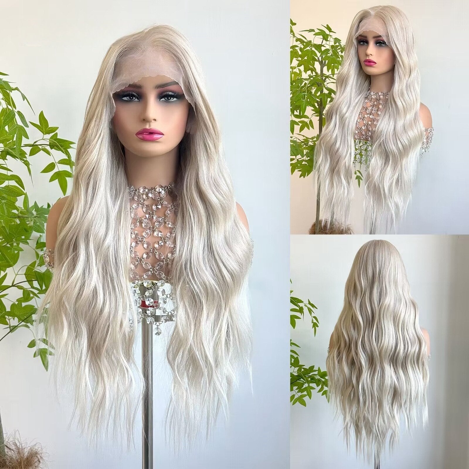 Free Parting Lace Wig - 13*6 Large AreaGradual White Gold - siarwg