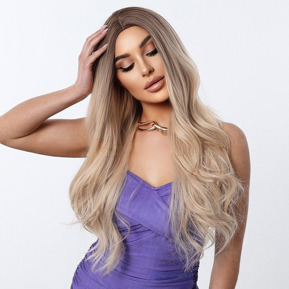 Full Head Gradual Color Long Curly Blonde Wig – Big Wave - siarwg