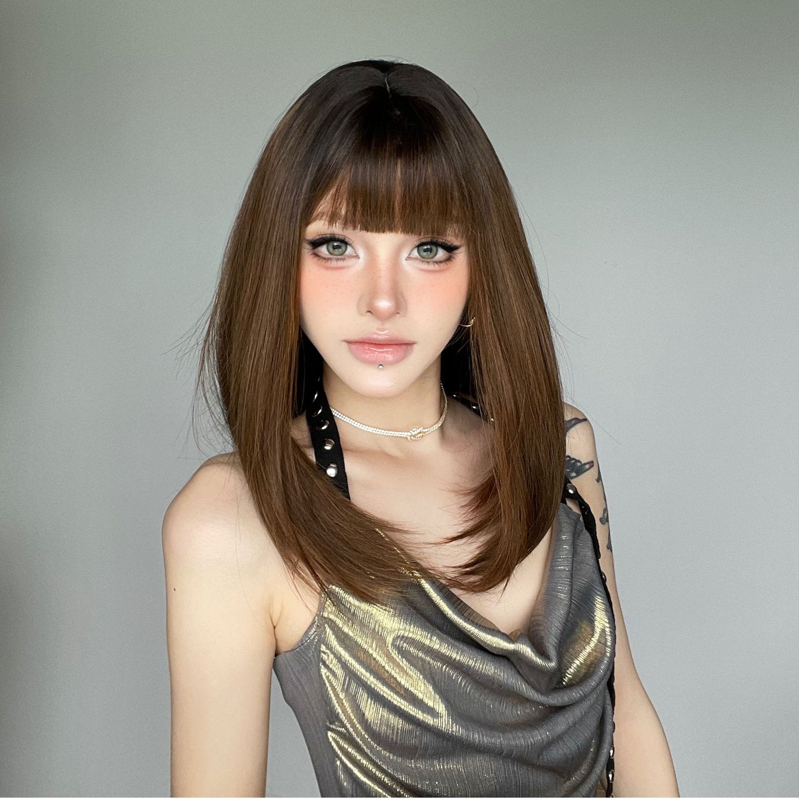 Gradient Brown Medium-Length Wig - siarwg