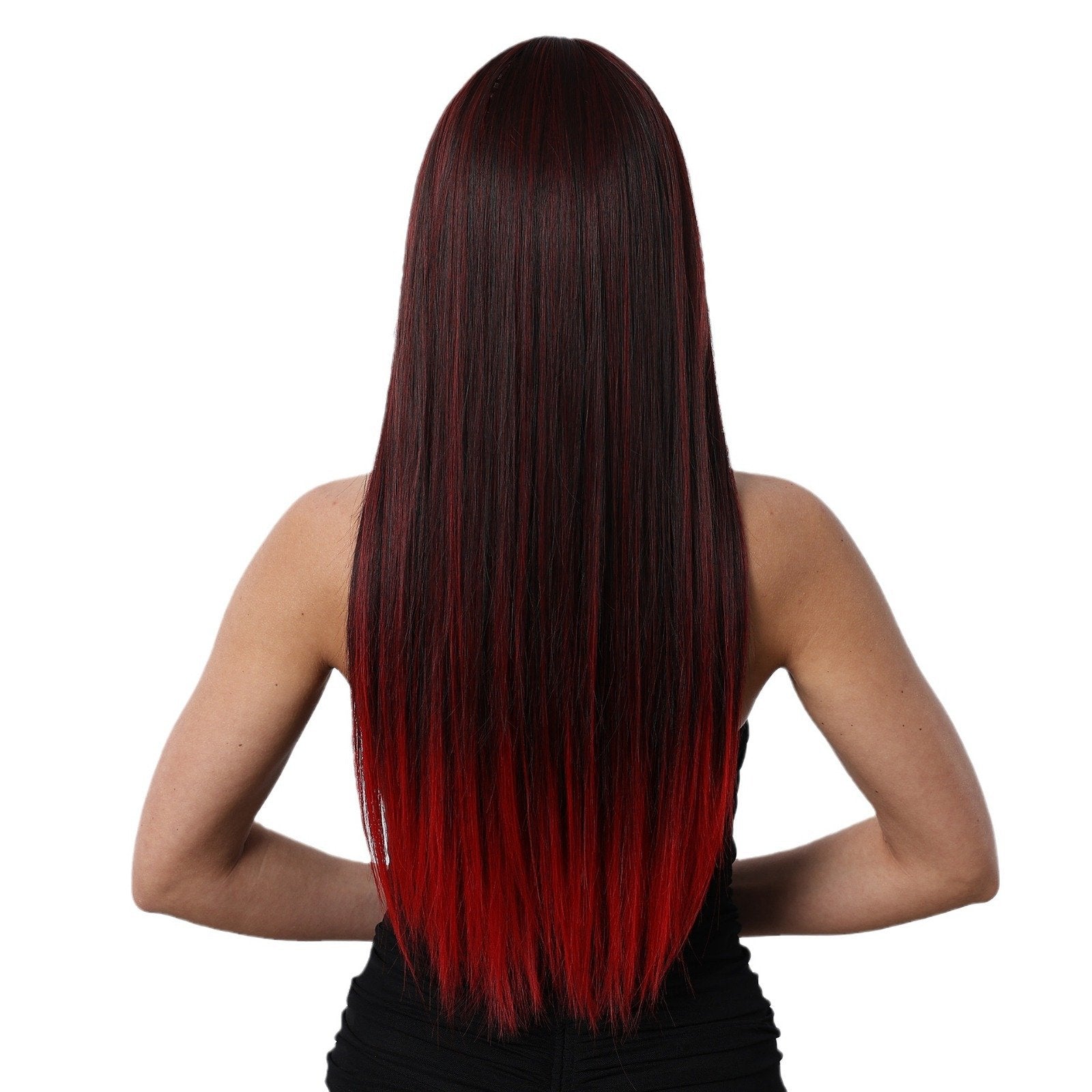 Black Gradient Red Wig Full Head Set - siarwg