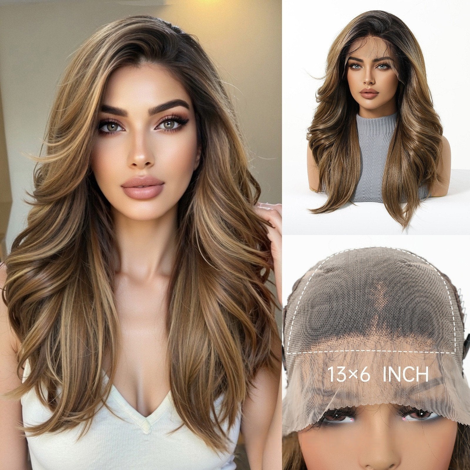 Lace Wig 13*6 Gradual Brown High Temperature Silk Head Cover - siarwg