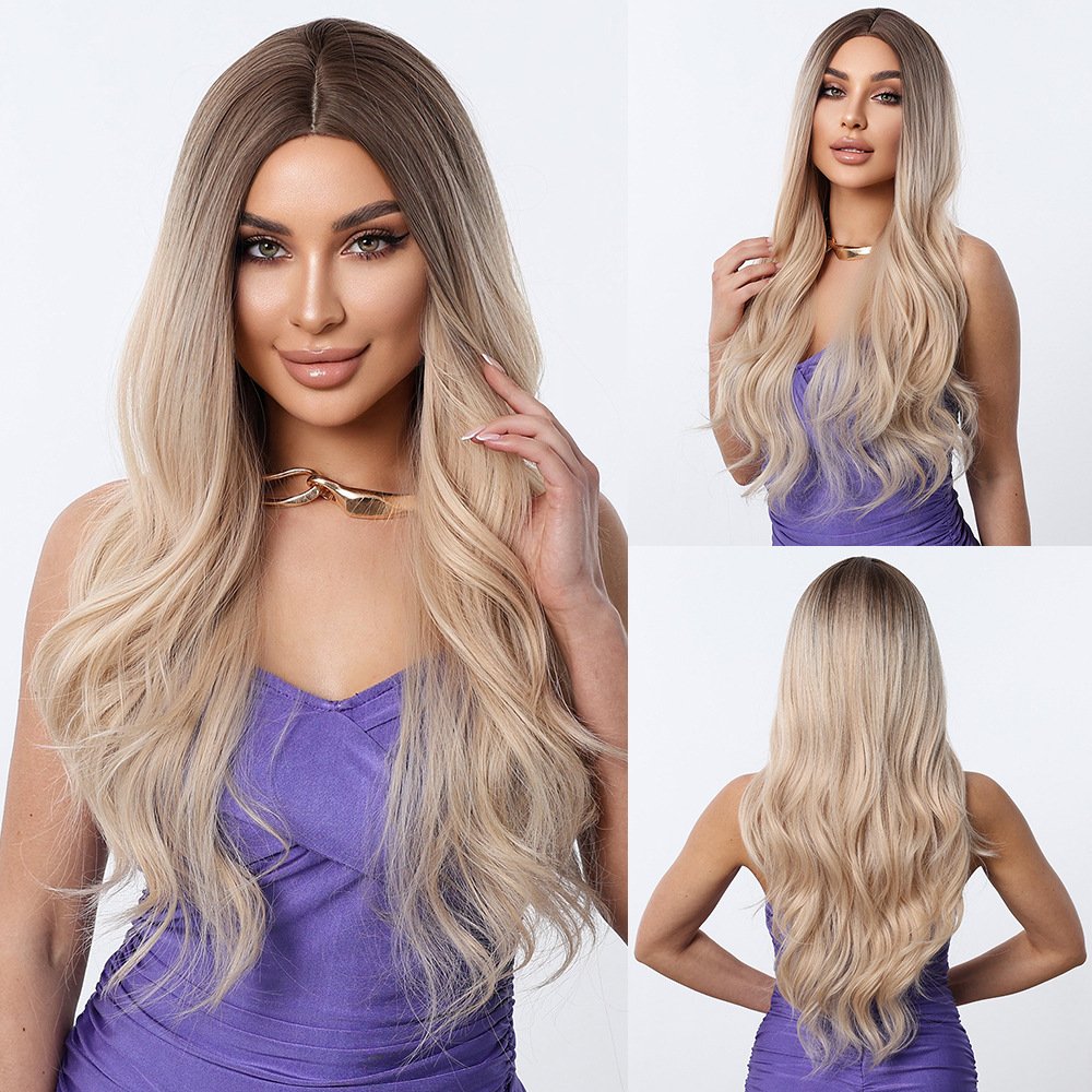Full Head Gradual Color Long Curly Blonde Wig – Big Wave - siarwg