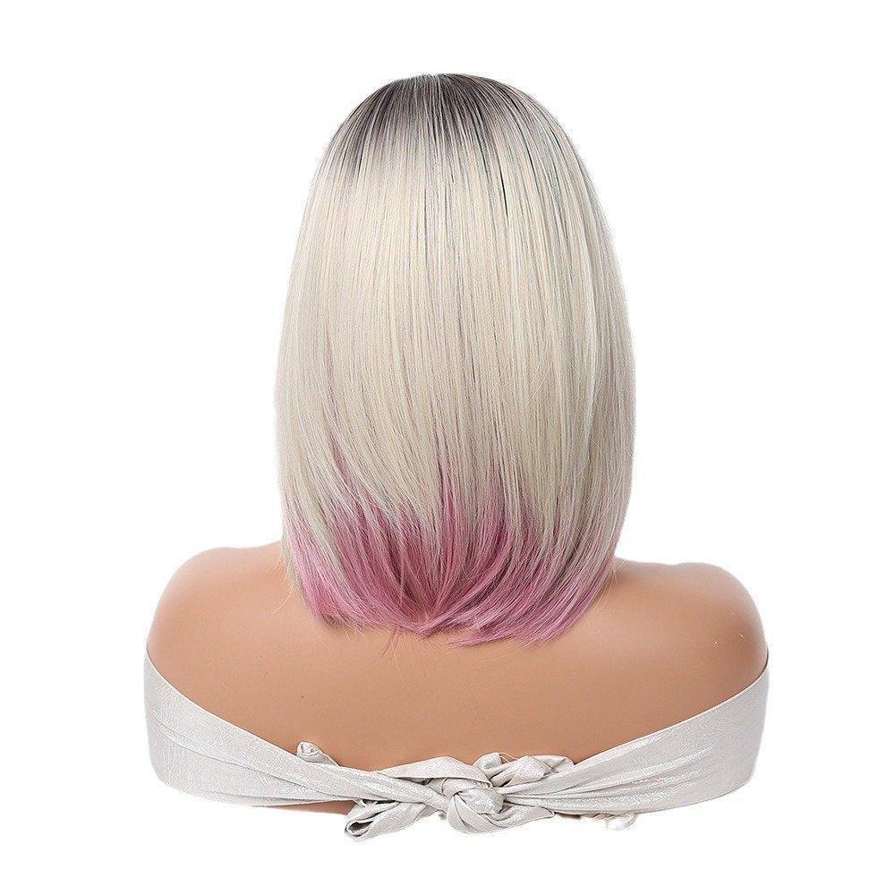 Black Gradient Beige White with Bob Style and Partial Design - siarwg