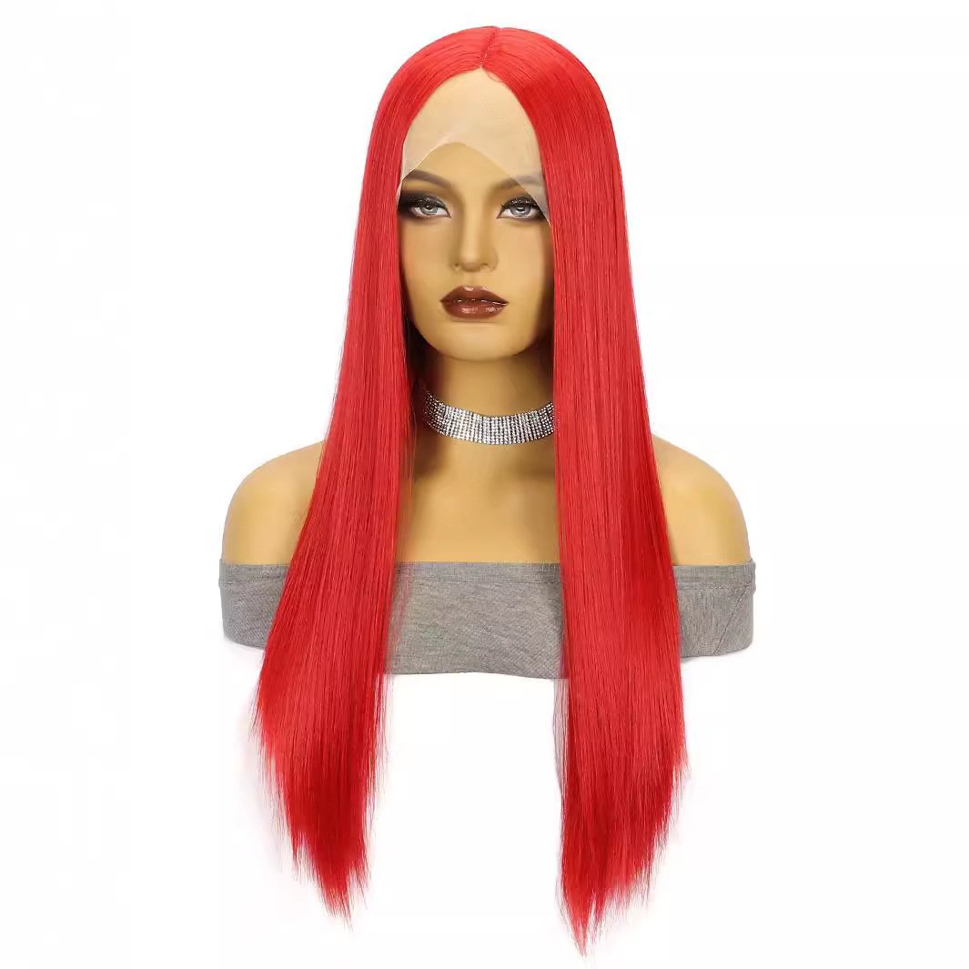 26-inch Lace Front Wig – Medium-Long Straight Red Hair - siarwg