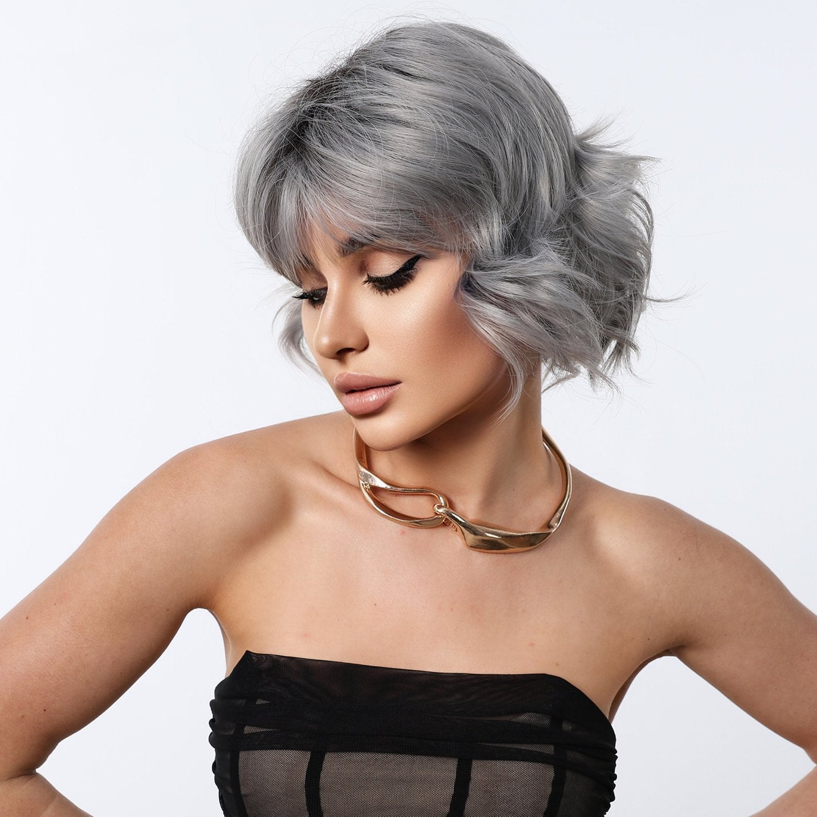 Short Gray Gradient Curly Wig - siarwg