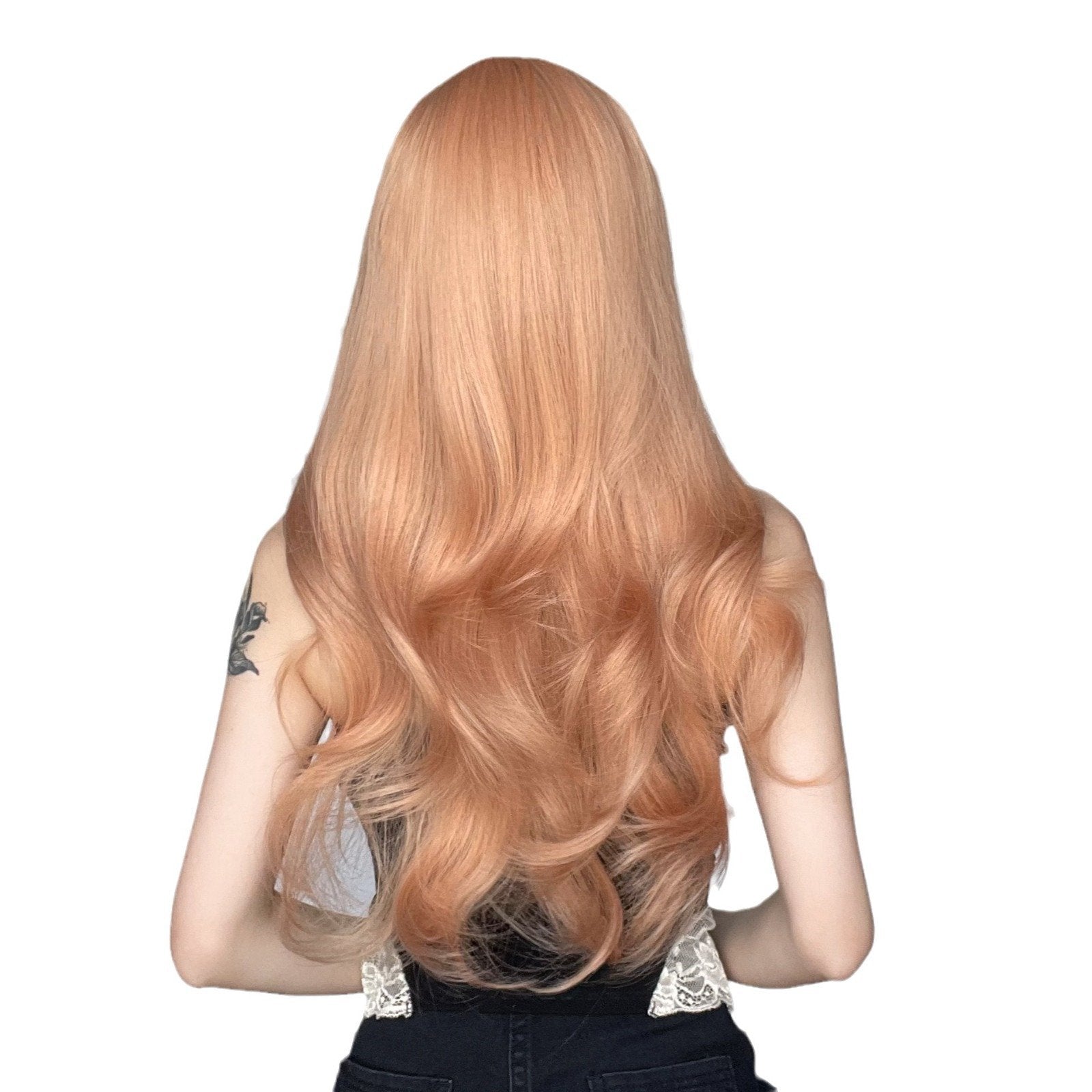 Orange Big Wave Long Curly Wig with Air Bangs - siarwg