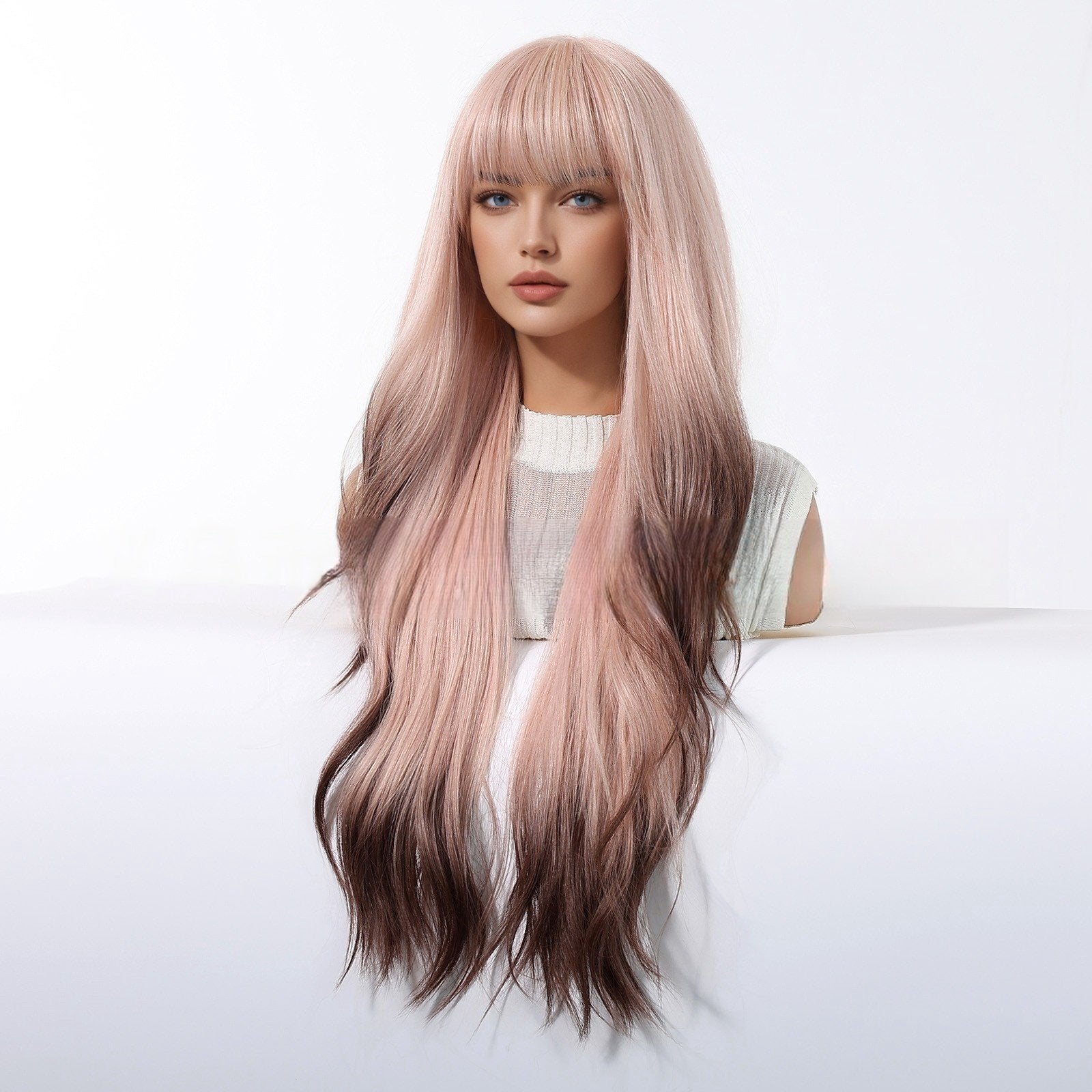Gradient Pink Air Fringe Wig - siarwg