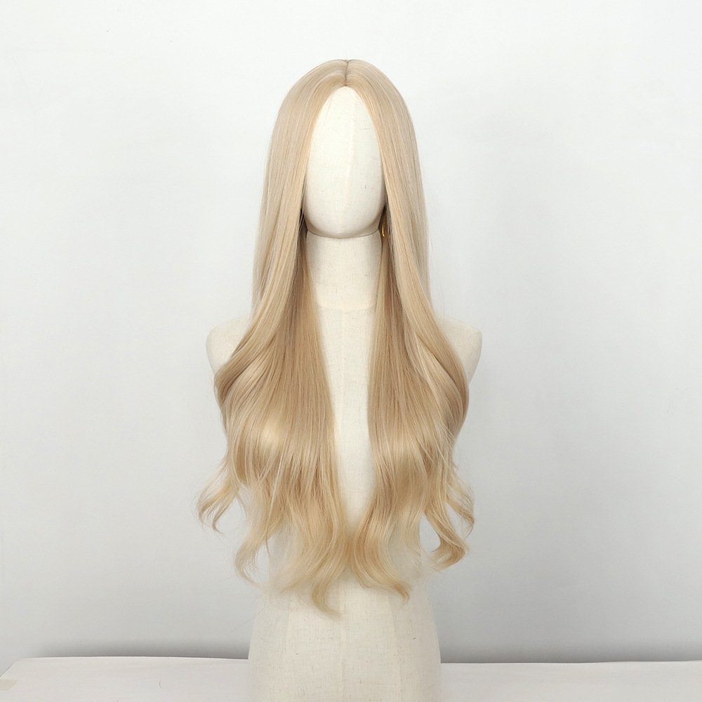 White Blonde Long Curly Wig with Large Waves - siarwg