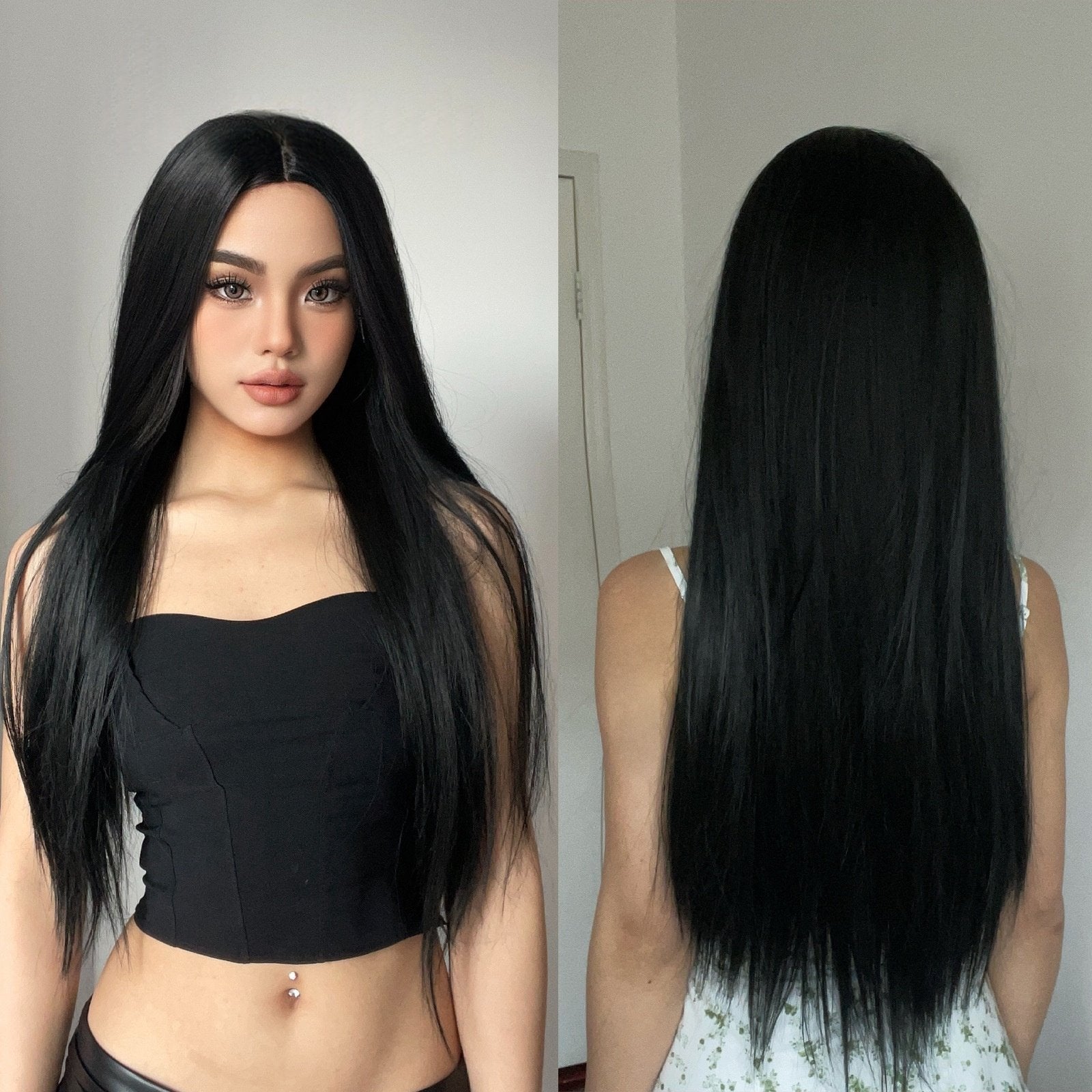 Full-Head Wig – Matte Black Long Straight Hair - siarwg