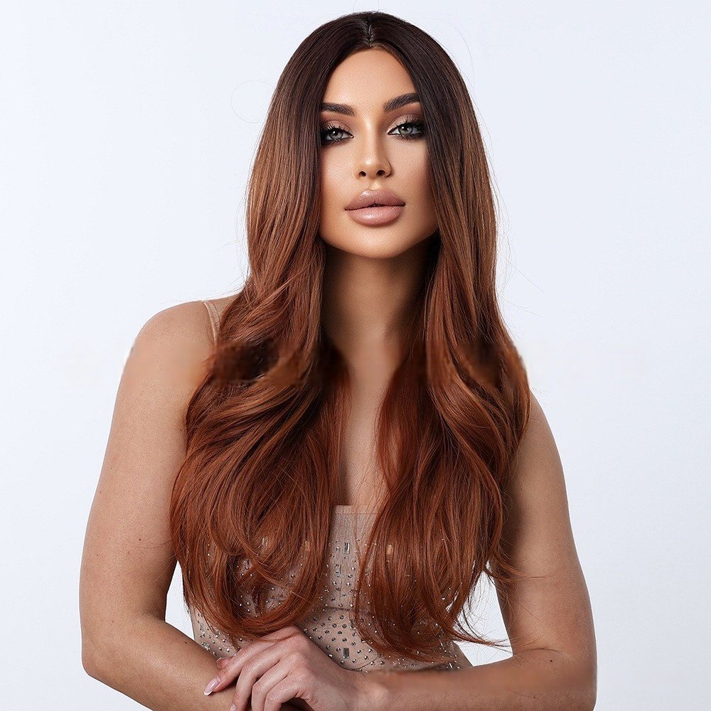 Full Head Gradual Brown-Yellow Long Curly Wig - siarwg