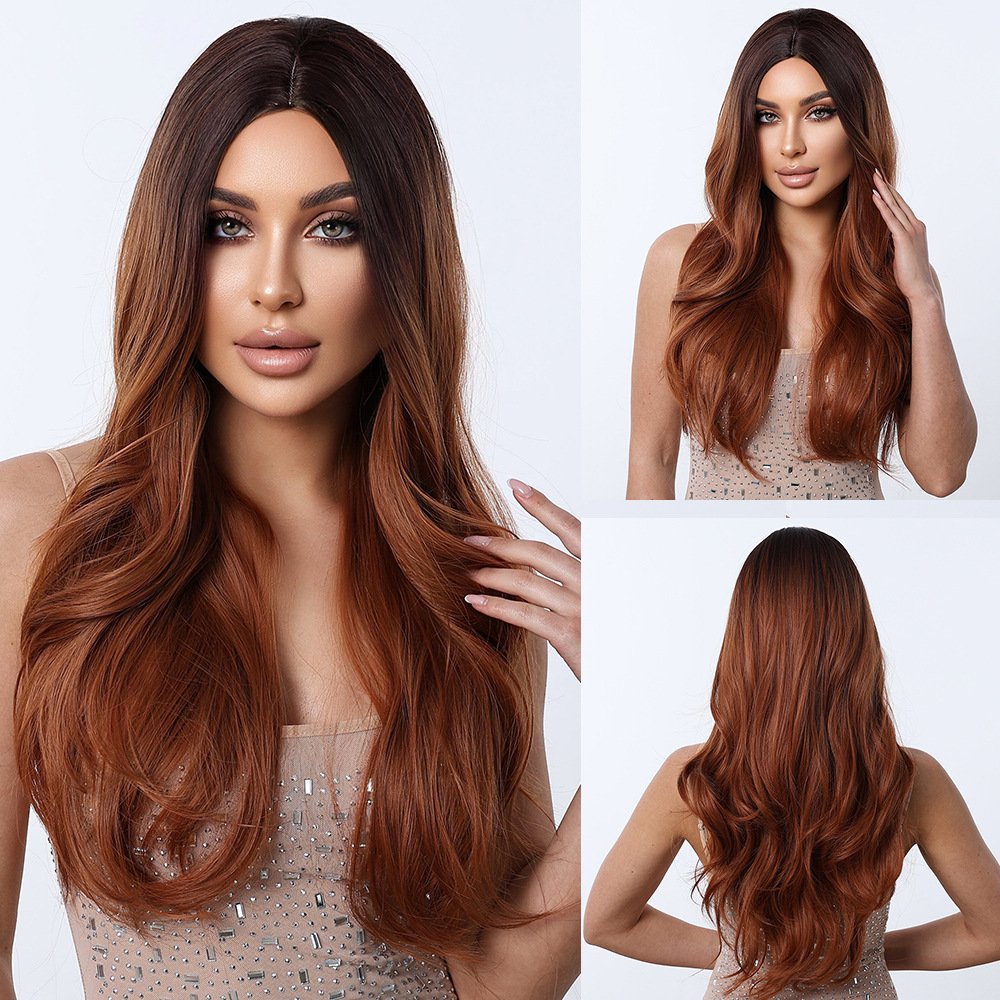 Full Head Gradual Brown-Yellow Long Curly Wig - siarwg