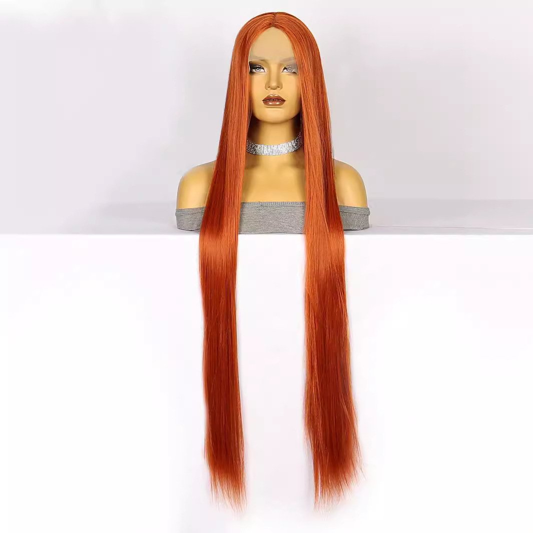 40-Inch Vibrant Orange Straight Hair with Front Lace - siarwg