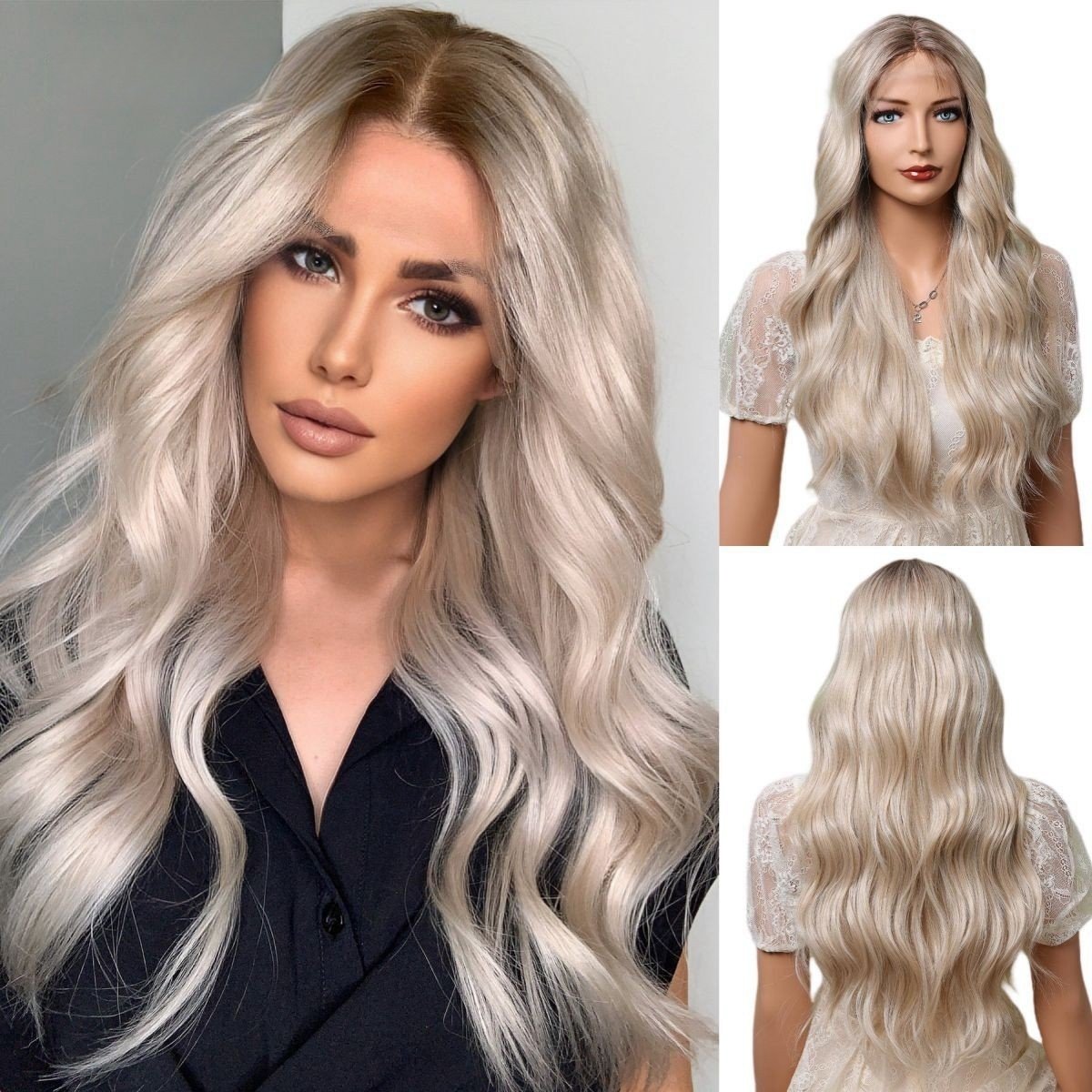 Free Parting Lace Wig - 13*6 Large AreaGradual White Gold - siarwg