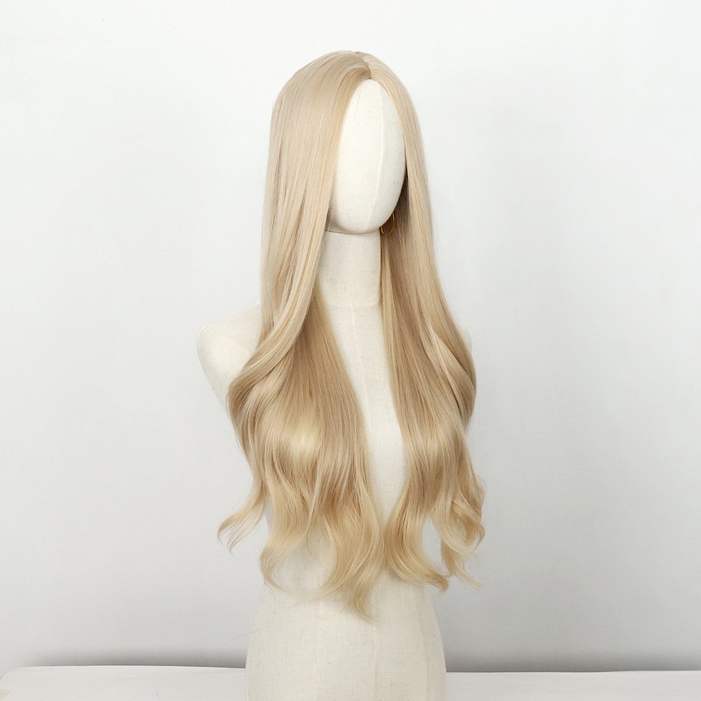 White Blonde Long Curly Wig with Large Waves - siarwg
