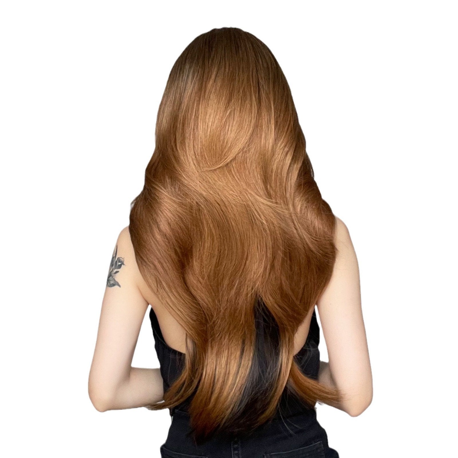 Gold Brown Long Curly Human Hair Wig - siarwg