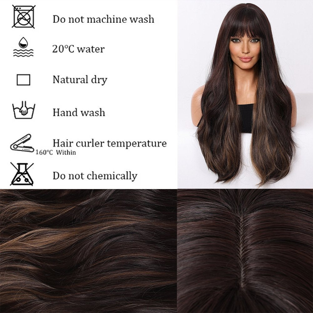 Black-to-Brown Curly Bangs Wig - siarwg