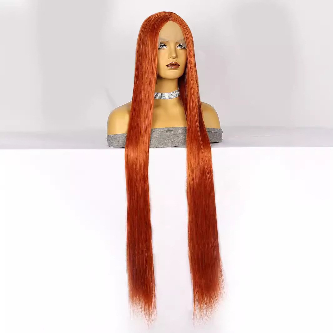 40-Inch Vibrant Orange Straight Hair with Front Lace - siarwg
