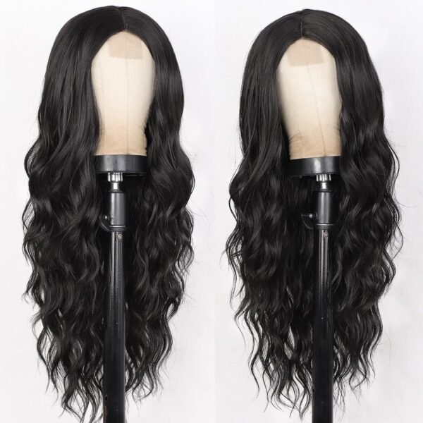 Hot 26-inch Lace Black Curly Hair Headgear for Women - Medium Long, Water Ripple, Chemical Fiber Design - Image 4