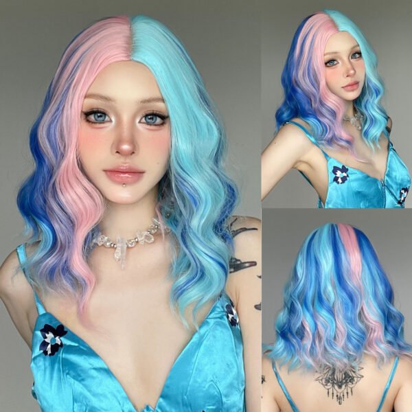 Wig women's full head match color festival costume water ripple short curly hair