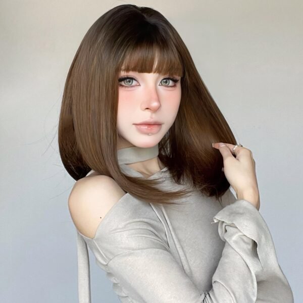 Wig Female Gradient Brown Bob Daily Clavicle Hair Micro Inside Buckle Student Bob Full Head Cover with Inside Buckle - Image 2