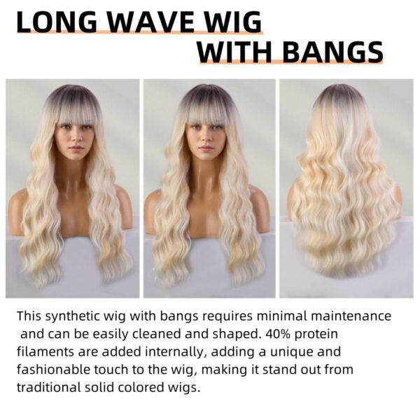 Bangs European and American Wig Gradient Change Long Curly Synthetic Full Head Cover - Chemical Fiber with Bangs - Image 2