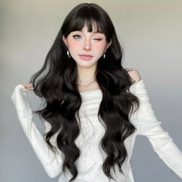 Women's Fashion Wig Egg Roll Air Bangs Big Waves Long Curly Hair Full Head Cover Realistic Everyday Look - Image 2