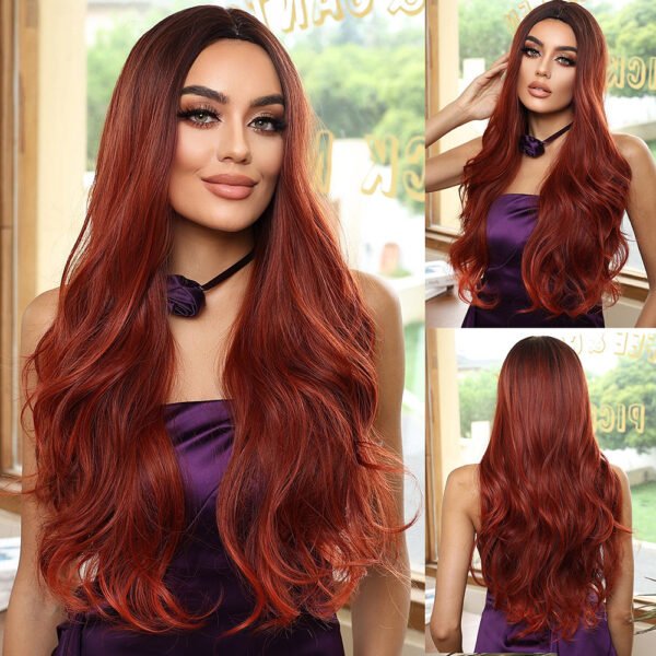 Black Gradient Brown Red 26inch Medium Dyed Realistic Natural Long Curly Wig Cover