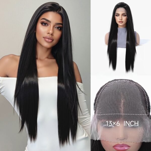 Wig Full Head Cover 13*6 Natural Lace Black Long Straight Free Seam Breathable Wind-Comfortable Design