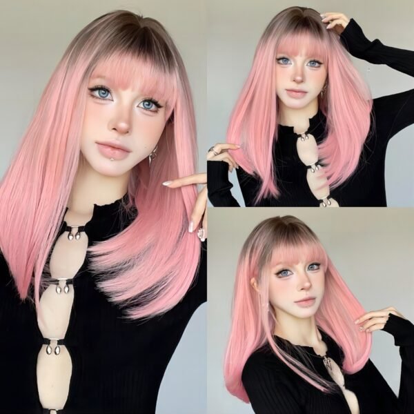 Hot wig female gradient pink Bob short curly hair factory spot matte high temperature silk full head cover