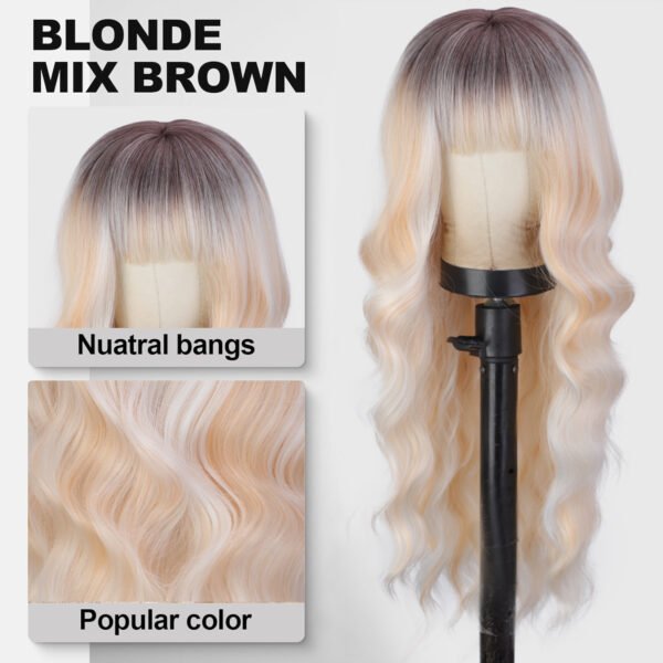 Bangs European and American Wig Gradient Change Long Curly Synthetic Full Head Cover - Chemical Fiber with Bangs - Image 4