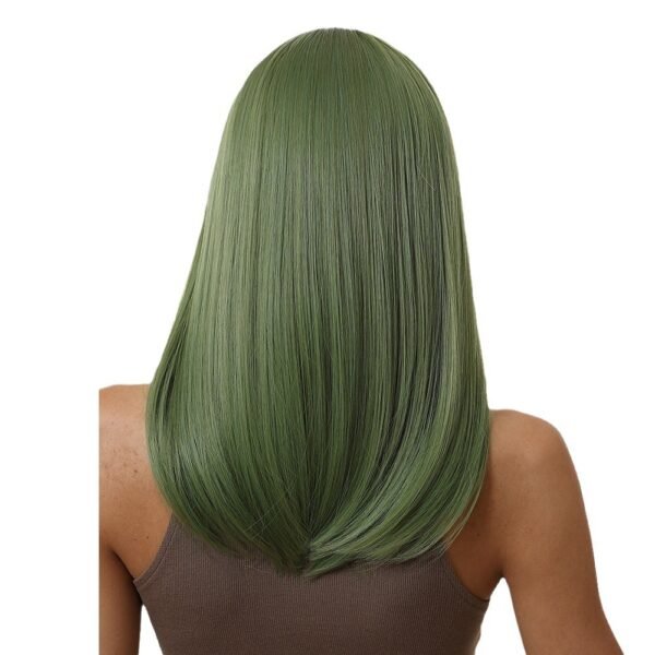 Wig Women's Green Daily Wig Head Set with Bangs Medium Long Straight Hair Tail Buckle, Medium Length, Straight Hair Design - Image 2