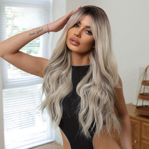 Wig Full Hair 26inch Women's Wig with Long Curly Hair, Dyed Grayish Blonde Gradation, Stylish Hair Accessory - Image 4