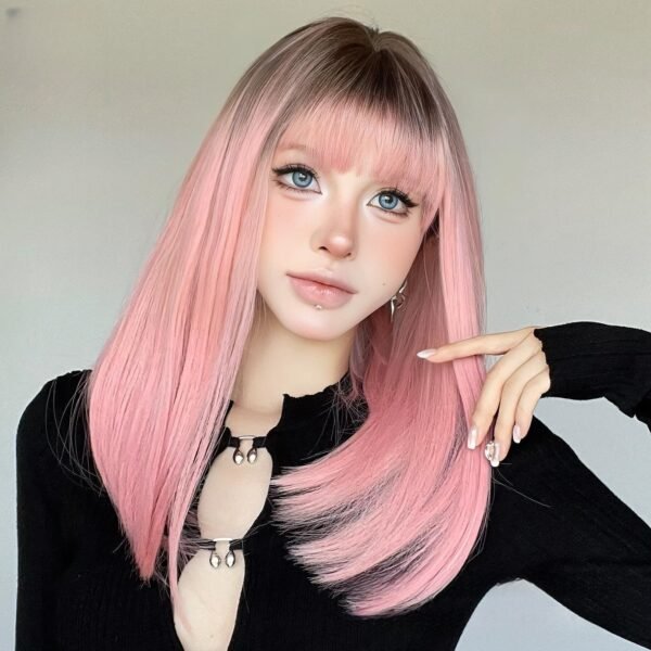 Hot wig female gradient pink Bob short curly hair factory spot matte high temperature silk full head cover - Image 2