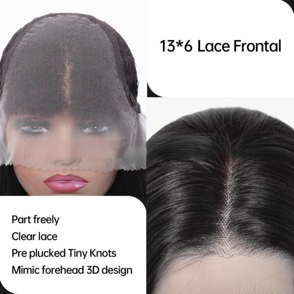 Wig Full Head Cover 13*6 Natural Lace Black Long Straight Free Seam Breathable Wind-Comfortable Design - Image 5